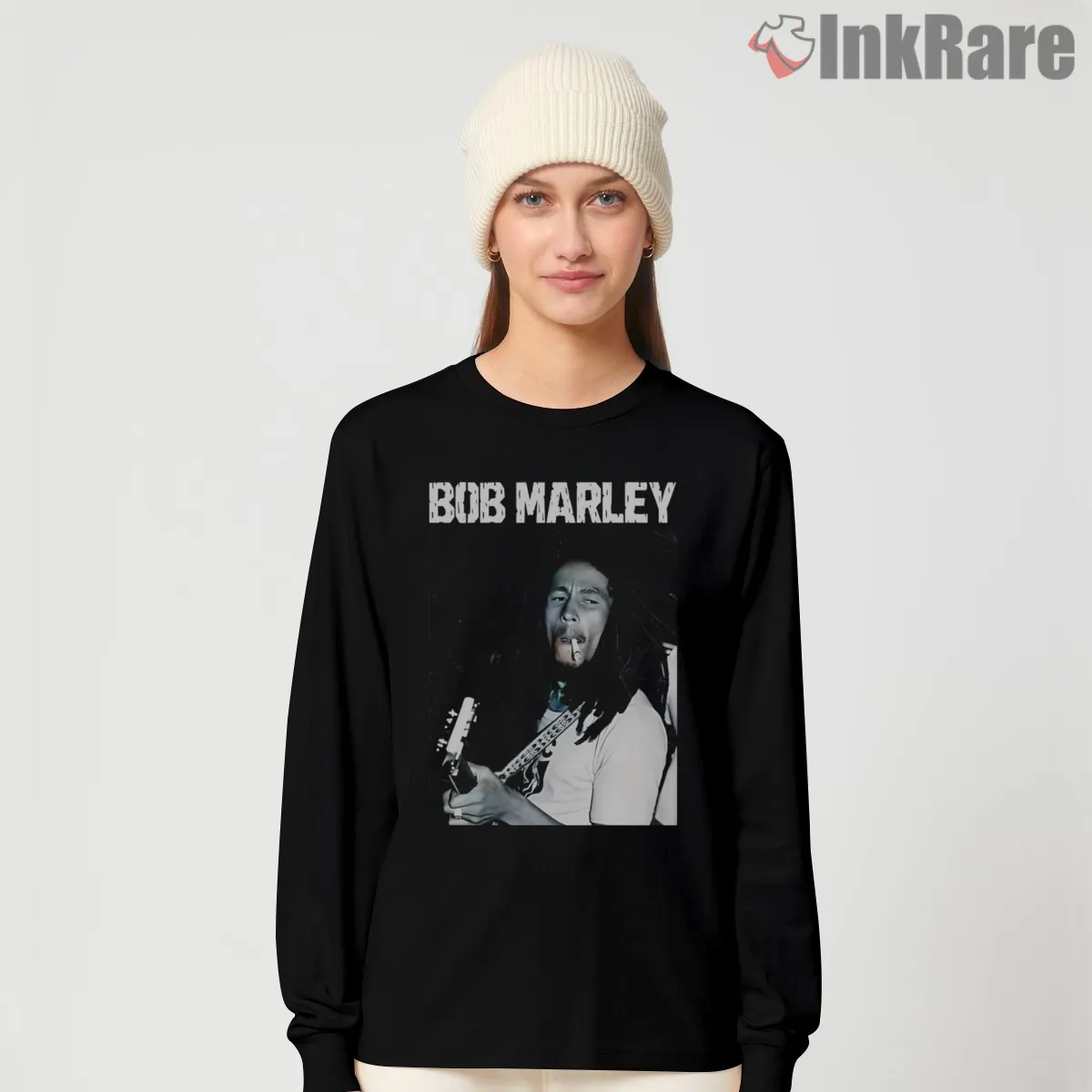 Bob Marley Intense Reggae Full Face Long Sleeve Black Bob Marley Intense Reggae Full Face Shirt on black long sleeve shirt for women graphic tee