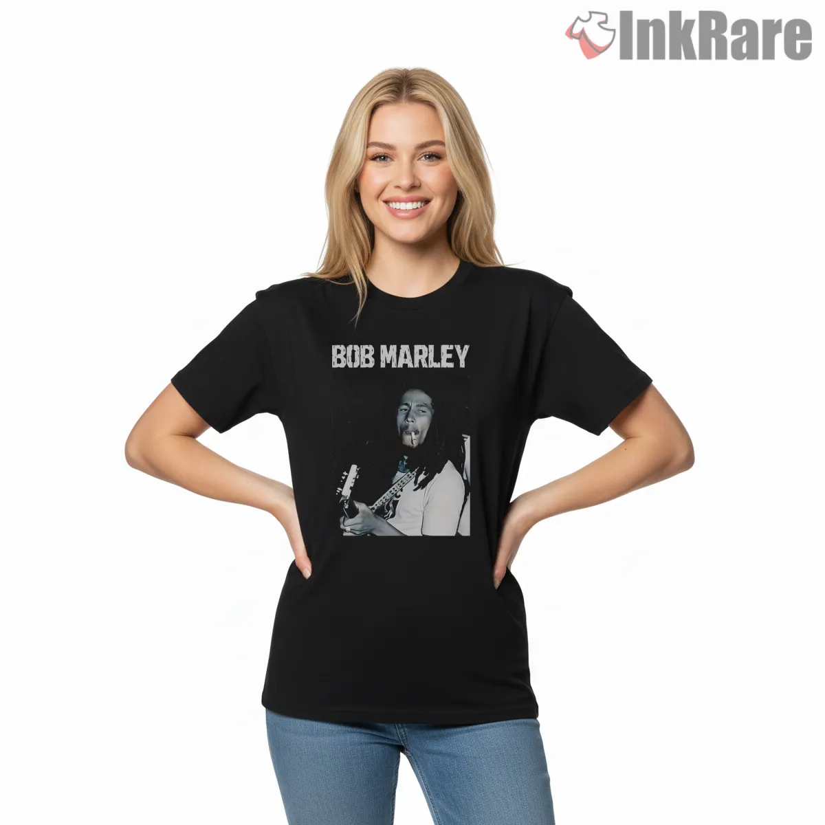 Bob Marley Intense Reggae Full Face Short Sleeve Black Bob Marley Intense Reggae Full Face Shirt on black short sleeve shirt for women graphic tee