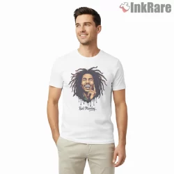 Bob Marley Joyful Dreadlocks Illustration Shirt on white short sleeve shirt for men graphic tee