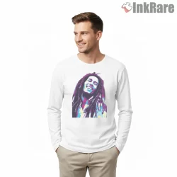 Bob Marley Joyful Reggae Portrait Shirt on white long sleeve shirt for men graphic tee