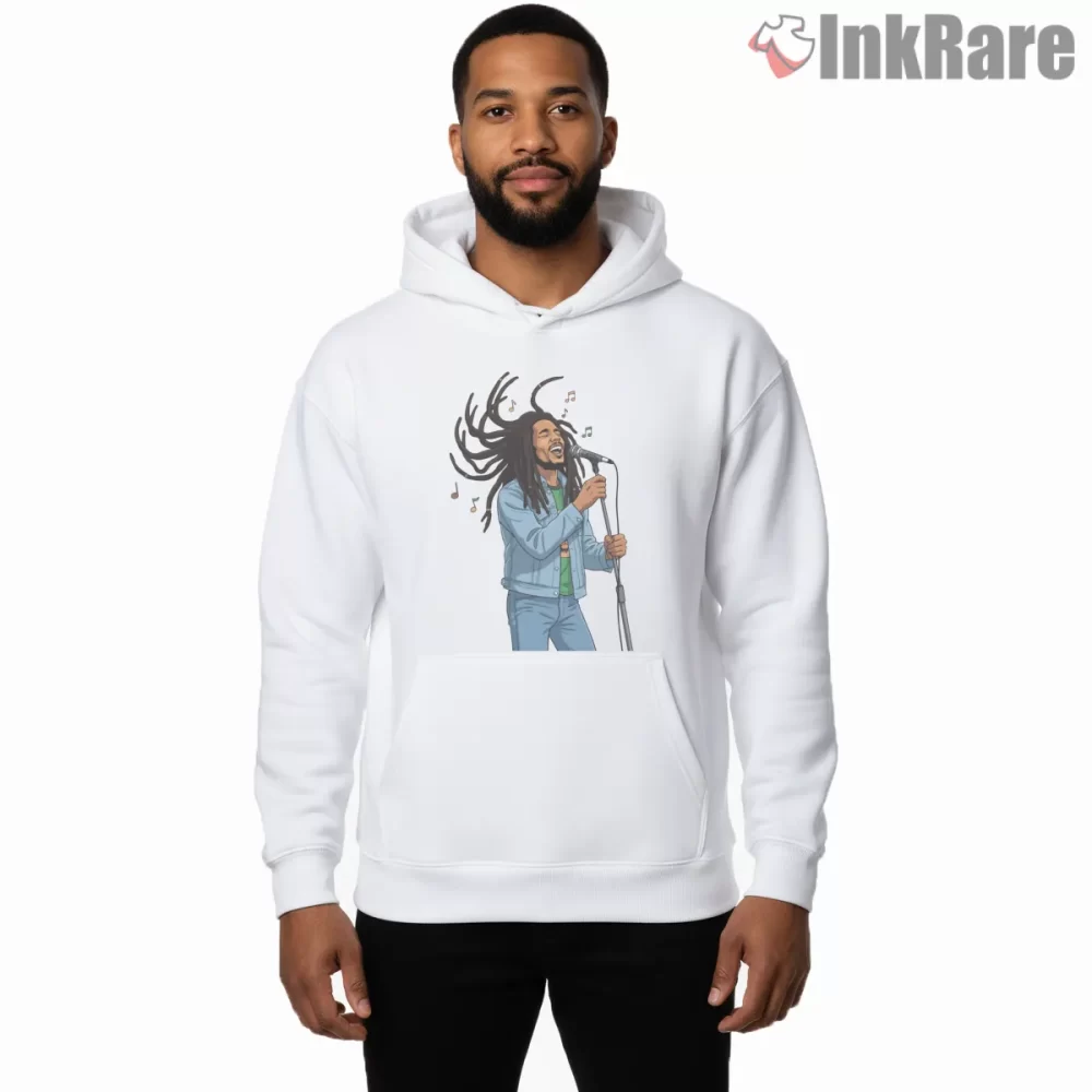 Bob Marley King Of Reggae Live Singer Illustration Shirt on white hoodie for men graphic tee