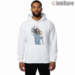 Bob Marley King Of Reggae Live Singer Illustration Shirt on white hoodie for men graphic tee