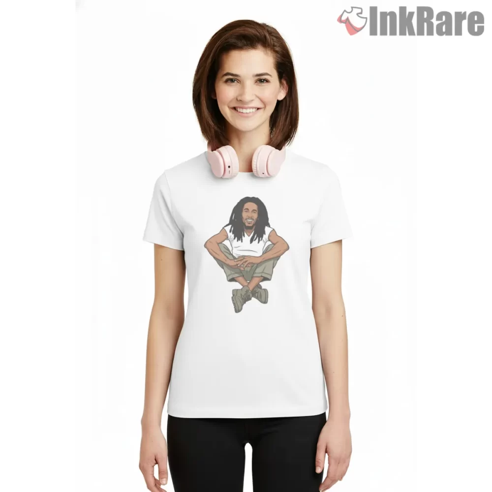 Bob Marley King Of Reggae Relaxed Illustration Shirt on white short sleeve shirt for women graphic tee