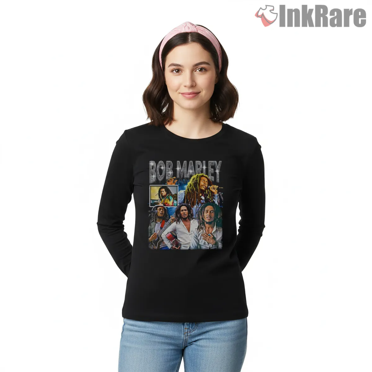 Bob Marley Legendary Collage Performance Long Sleeve Black Bob Marley Legendary Collage Performance Shirt on black long sleeve shirt for women graphic tee