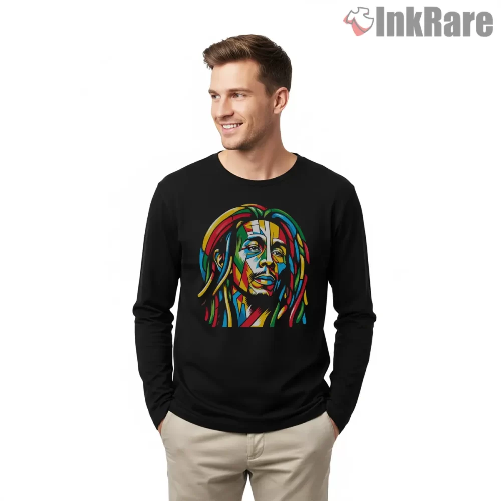 Bob Marley Limited Color Wpap Portrait Shirt on black long sleeve shirt for men graphic tee
