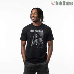 Bob Marley Live Reggae Guitar Performance Shirt on black short sleeve shirt for men graphic tee