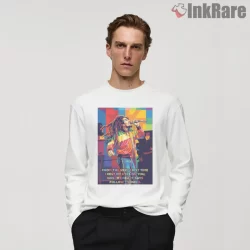 Bob Marley Lyric Inspired Reggae Portrait Shirt on white long sleeve shirt for men graphic tee