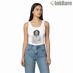 Bob Marley Minimal Line King Of Reggae Shirt on white tank top for women graphic tee