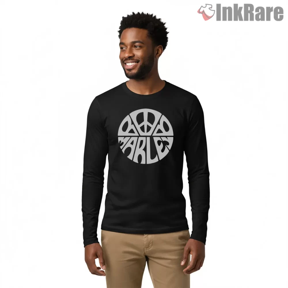 Bob Marley Minimal Peace Lettering Shirt on black long sleeve shirt for men graphic tee