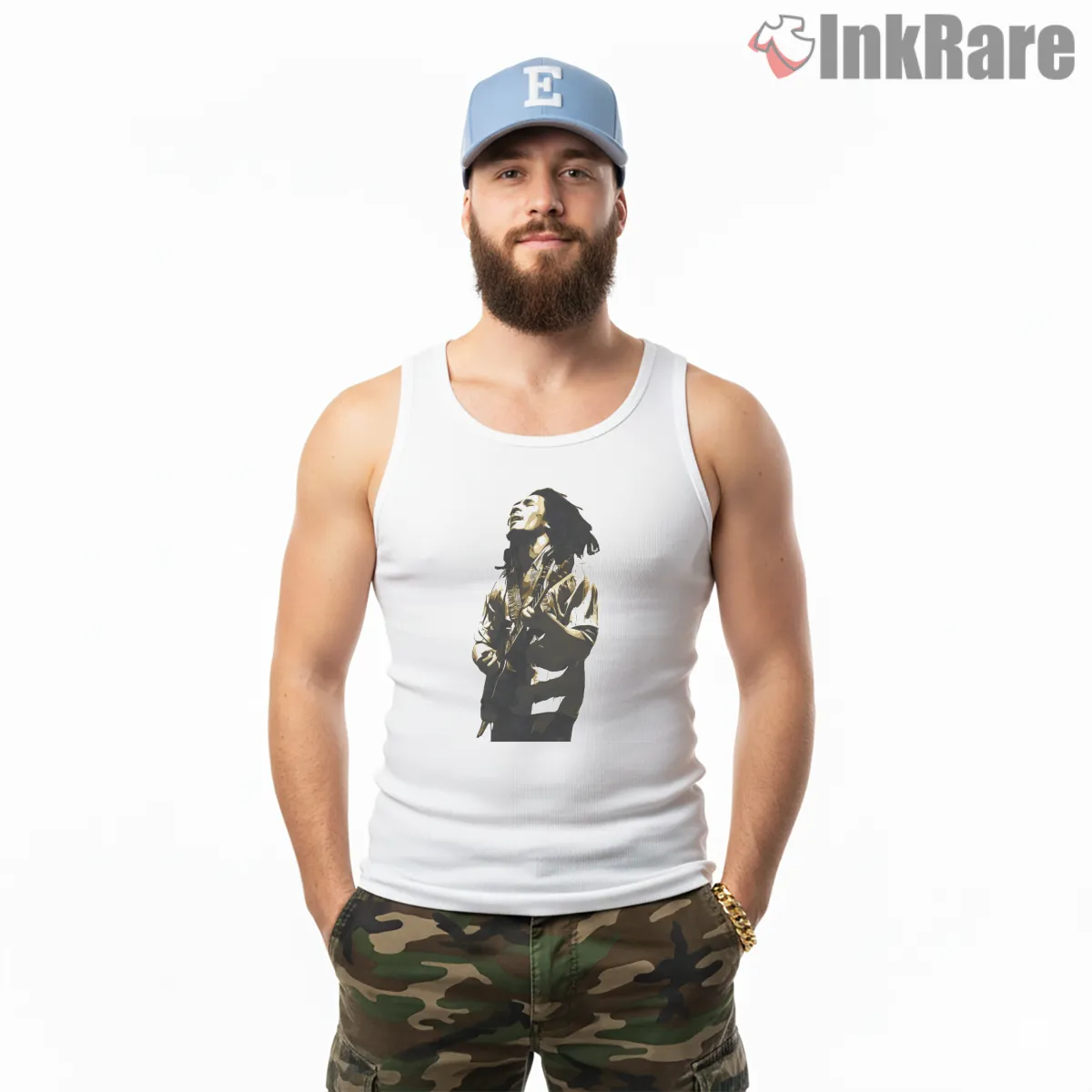 Bob Marley Minimal White Black Reggae Guitar Tank Top White Bob Marley Minimal White Black Reggae Guitar Shirt on white tank top for men graphic tee