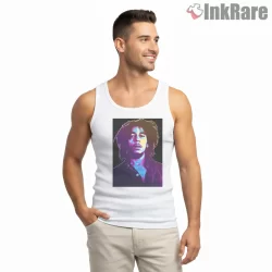 Bob Marley Neon Reggae Portrait Shirt on white tank top for men graphic tee