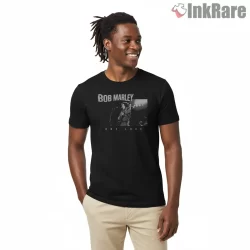 Bob Marley On Stage One Love Performance Shirt on black short sleeve shirt for men graphic tee