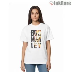 Bob Marley One Love Bold Typography Shirt on white short sleeve shirt for women graphic tee