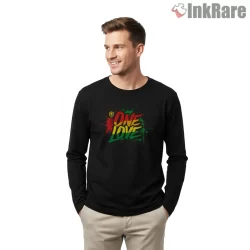 Bob Marley One Love Classic Reggae Shirt on black long sleeve shirt for men graphic tee