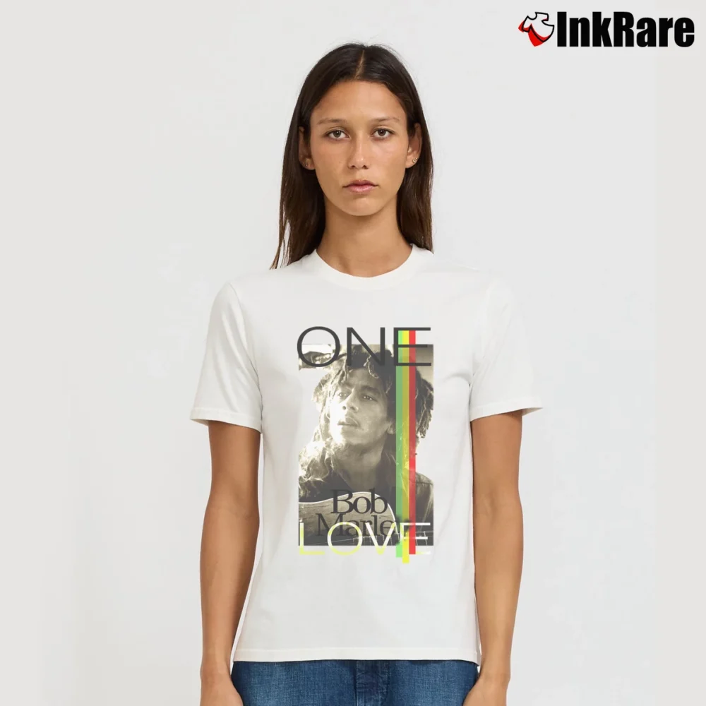 Women’s Bob Marley One Love Reggae Music Signature T-Shirt in white | Soft, Flattering Fit