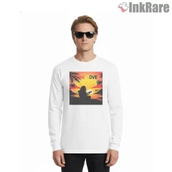 Bob Marley One Love Sunset Silhouette Shirt on white long sleeve shirt for men graphic tee