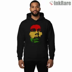 Bob Marley Rasta Color Face Shirt on black hoodie for men graphic tee