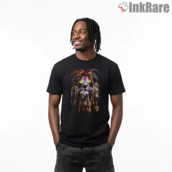 Bob Marley Rasta Lion Spirit Shirt on black short sleeve shirt for men graphic tee