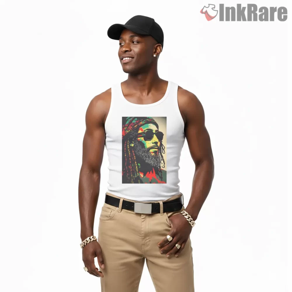 Bob Marley Rasta Peace Hippie Portrait Shirt on white tank top for men graphic tee