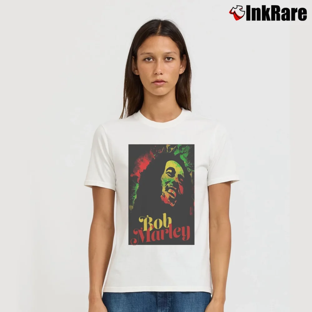 Women’s Bob Marley Rasta Reggae Athlete Signature T-Shirt in white | Soft, Flattering Fit