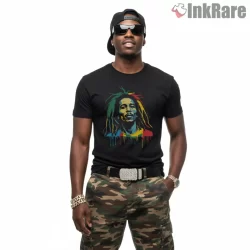 Bob Marley Rasta Roots Cultural Shirt on black short sleeve shirt for men graphic tee