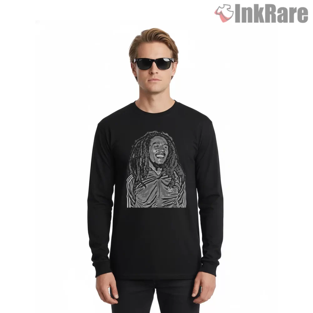 Bob Marley Rasta Spirit Portrait Shirt on black long sleeve shirt for men graphic tee