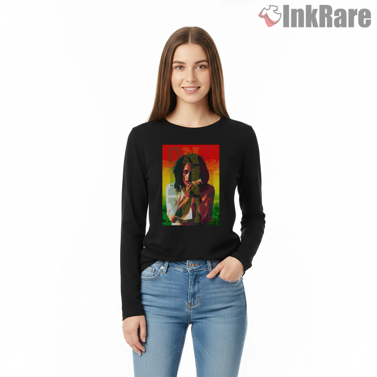 Bob Marley Rasta Vector Style Long Sleeve Black Bob Marley Rasta Vector Style Shirt on black long sleeve shirt for women graphic tee