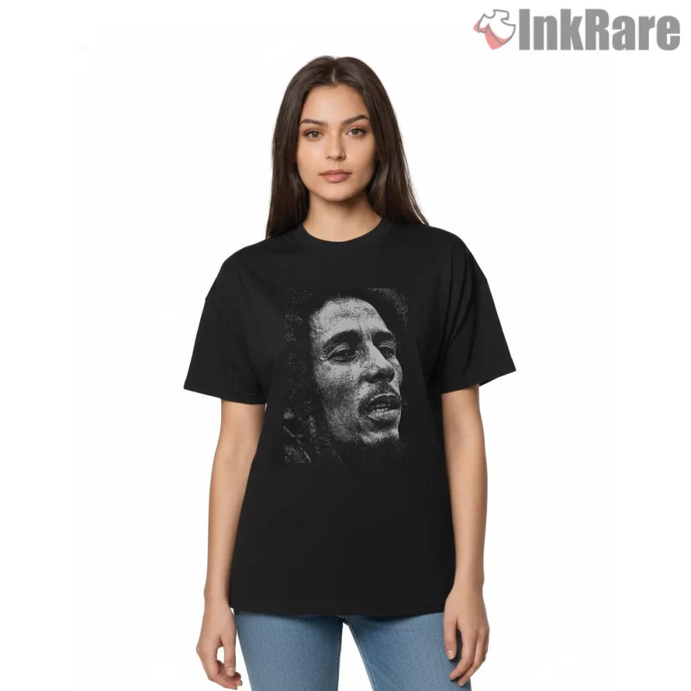 Bob Marley Raw Full Face Portrait Shirt on black short sleeve shirt for women graphic tee