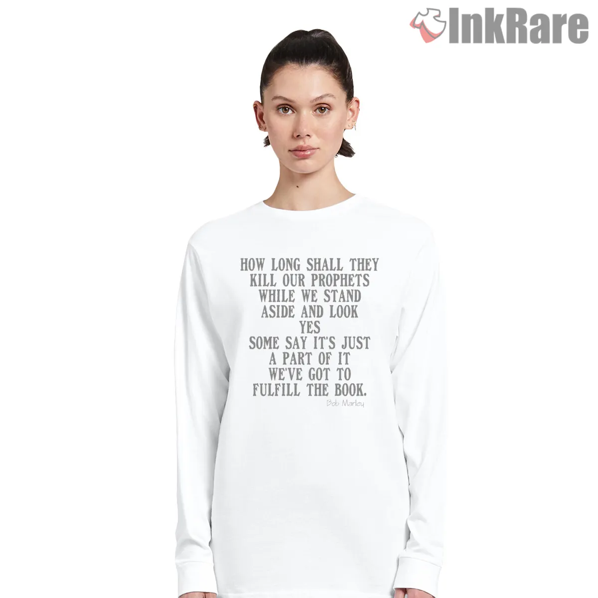 Bob Marley Redemption Quote Typography Long Sleeve White Bob Marley Redemption Quote Typography Shirt on white long sleeve shirt for women graphic tee