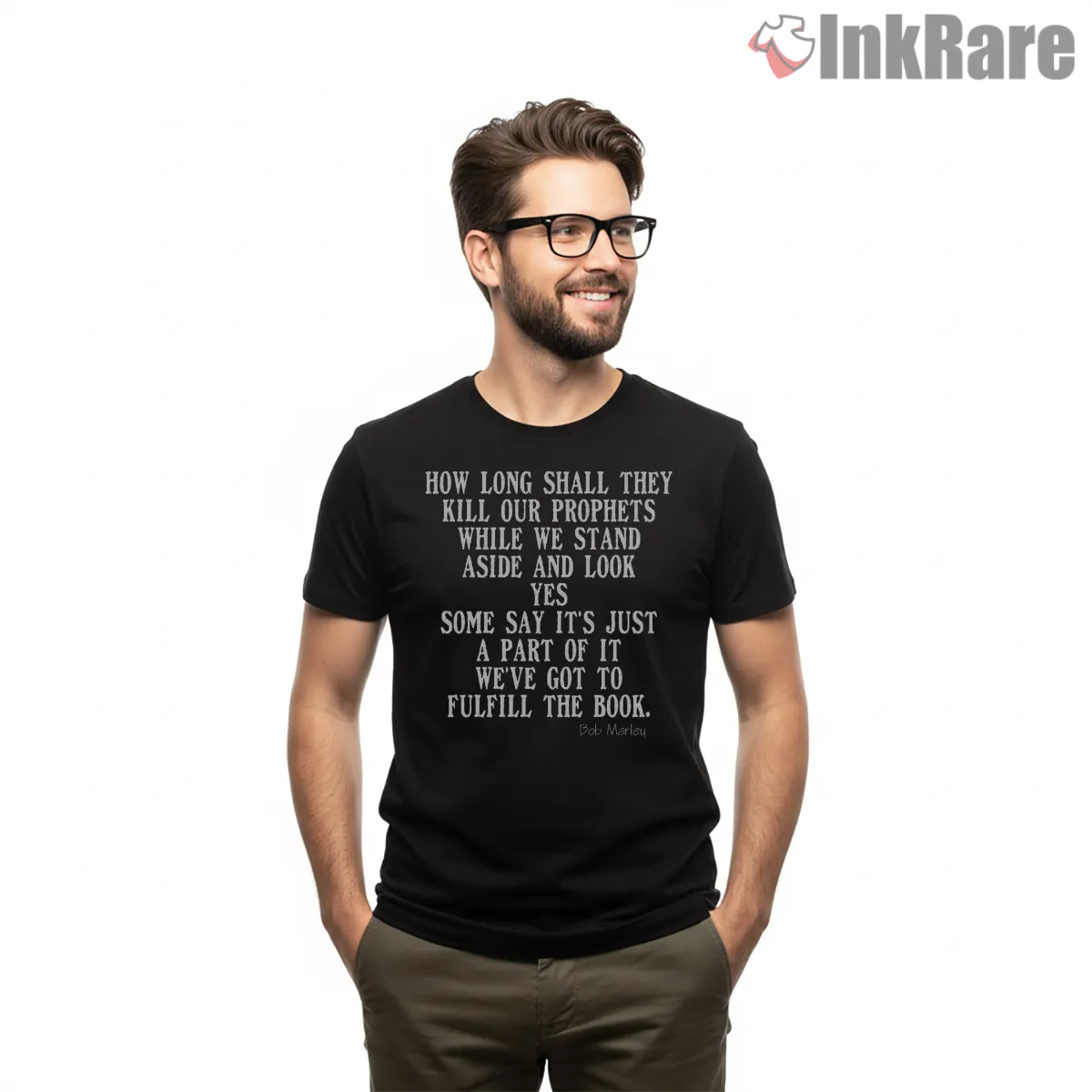 Bob Marley Redemption Song Lyric Statement Shirt on black short sleeve shirt for men graphic tee