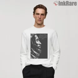 Bob Marley Reflective Black And White Side Profile Shirt on white long sleeve shirt for men graphic tee