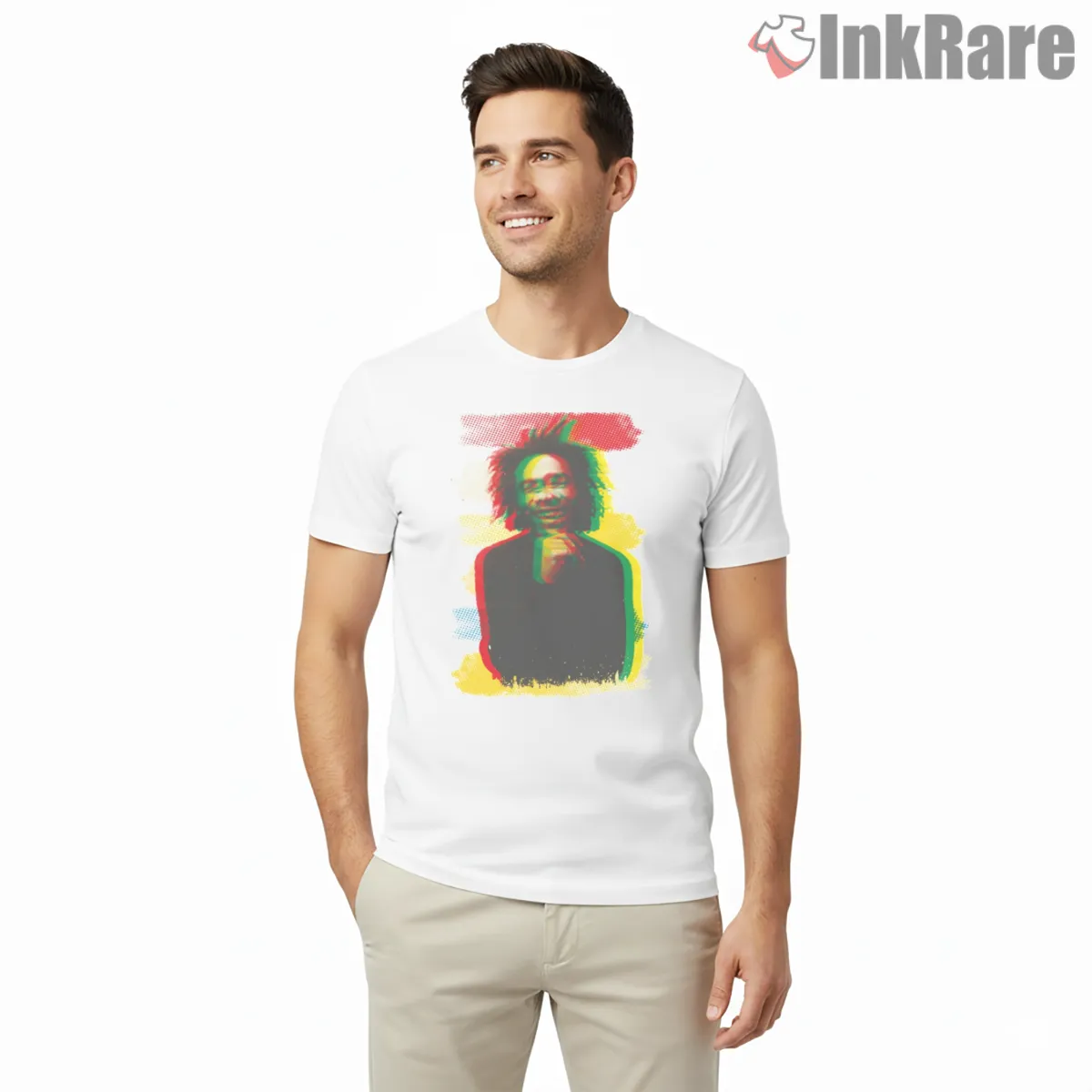 Bob Marley Reggae Color Aura Portrait Shirt on white short sleeve shirt for men graphic tee