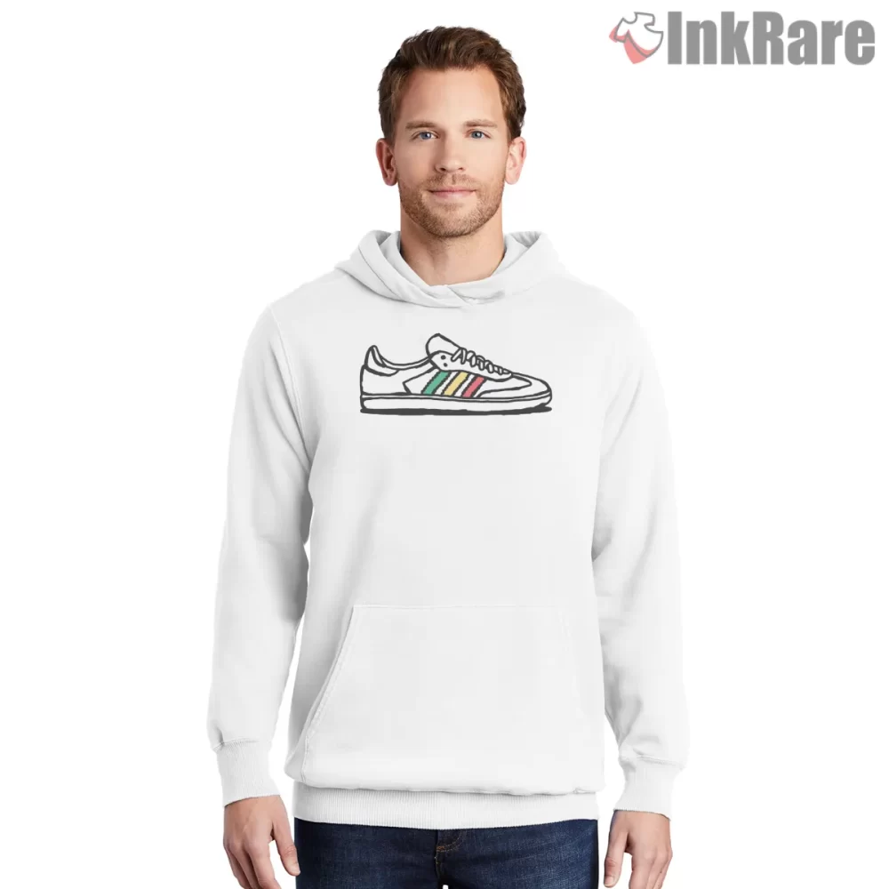 Bob Marley Reggae Color Football Sneaker Shirt on white hoodie for men graphic tee
