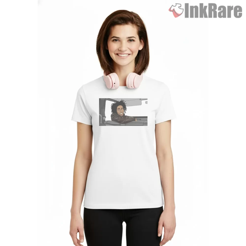 Bob Marley Relaxed King Of Reggae Cartoon Shirt on white short sleeve shirt for women graphic tee