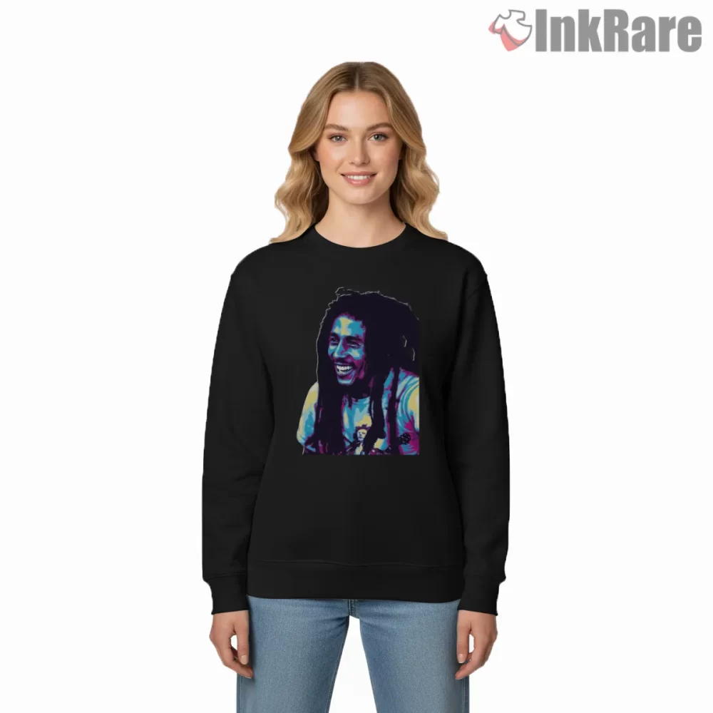 Bob Marley Retro Color Laughing Portrait Shirt on graphic shirt for women graphic tee
