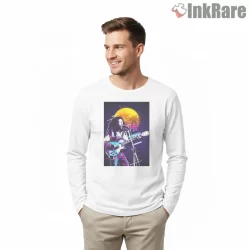 Bob Marley Retro Reggae Guitar Performance Shirt on white long sleeve shirt for men graphic tee