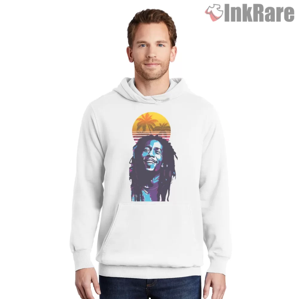 Bob Marley Retro Reggae Smile Portrait Shirt on white hoodie for men graphic tee