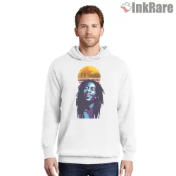 Bob Marley Retro Reggae Smile Portrait Shirt on white hoodie for men graphic tee