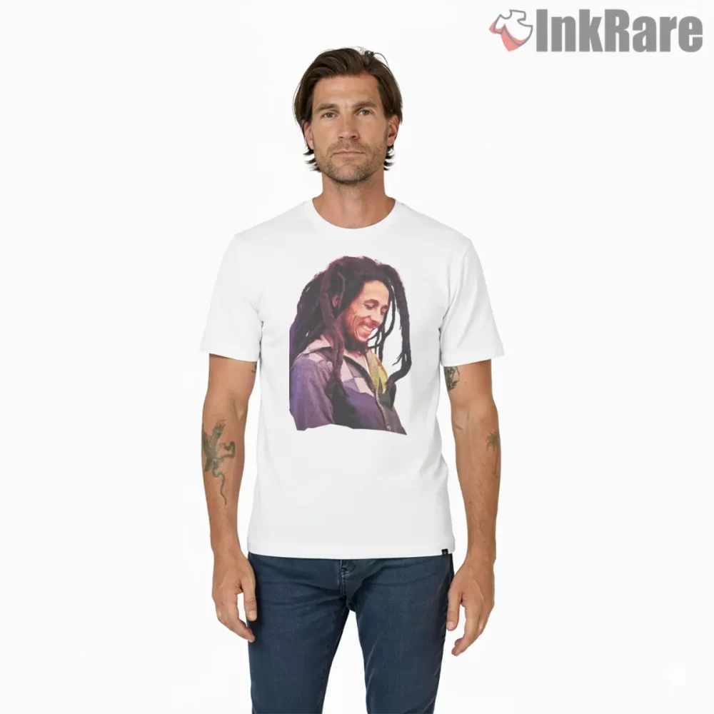 Bob Marley Soft Vintage Portrait Shirt on white short sleeve shirt for men graphic tee