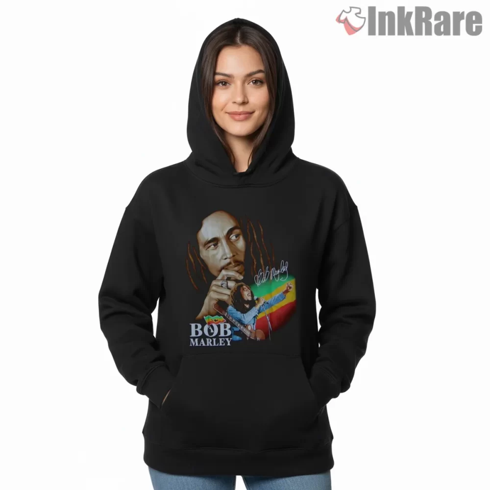 Bob Marley Song Inspired Music Shirt on black hoodie for women graphic tee