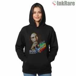 Bob Marley Song Inspired Music Shirt on black hoodie for women graphic tee