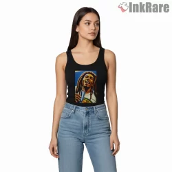 Bob Marley Three Little Birds Vocal Joy Shirt on black tank top for women graphic tee