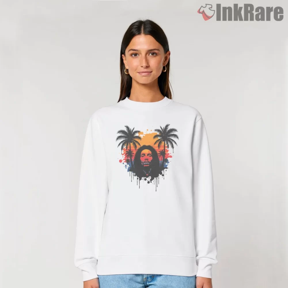 Bob Marley Tropical Sunset Palm Portrait Shirt on graphic shirt for women graphic tee