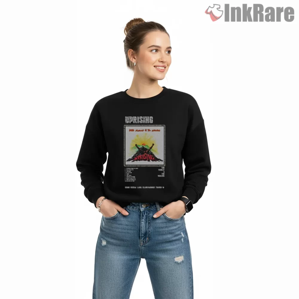 Bob Marley Uprising Album Tracklist Poster Shirt on graphic shirt for women graphic tee