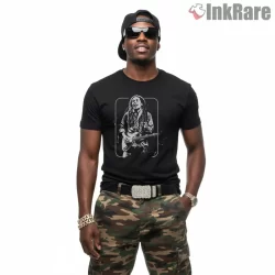 Bob Marley Vintage Black And White Guitar Sketch Shirt on black short sleeve shirt for men graphic tee