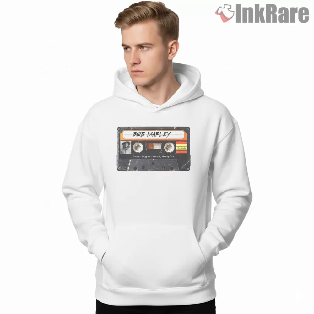Bob Marley Vintage Cassette Tape Retro Music Shirt on white hoodie for men graphic tee