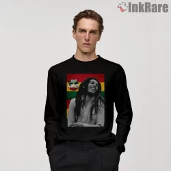 Bob Marley Vintage Reggae Portrait Smile Shirt on black long sleeve shirt for men graphic tee