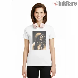 Bob Marley Warm Retro Reggae Portrait Shirt on white short sleeve shirt for women graphic tee