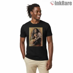 Bob Marley Warm Vintage Guitar Performance Shirt on black short sleeve shirt for men graphic tee