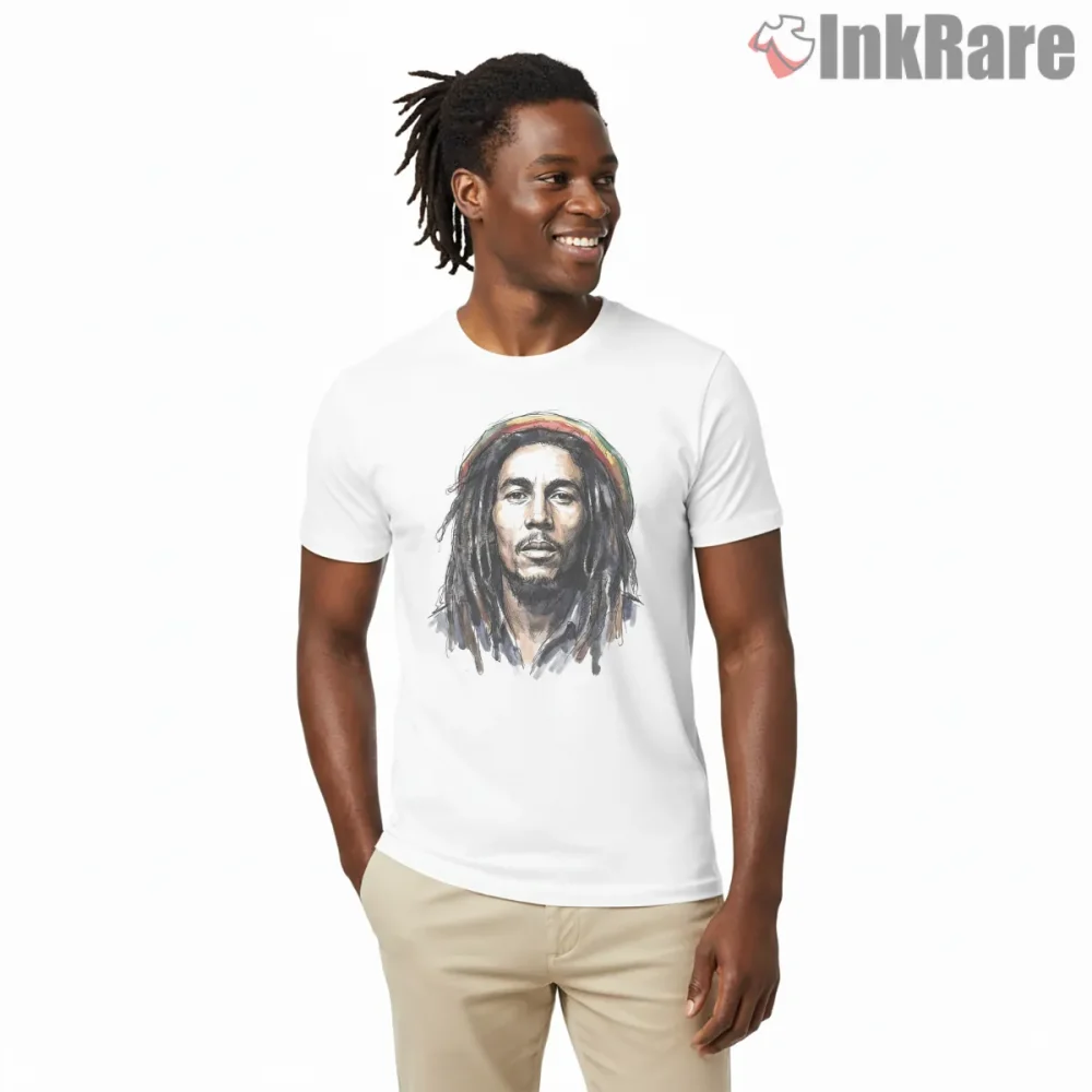 Bob Marley Watercolor Fan Art Portrait Shirt on white short sleeve shirt for men graphic tee
